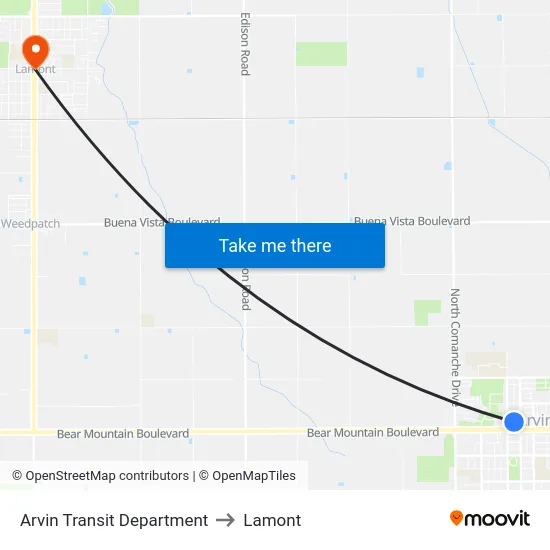 Arvin Transit Department to Lamont map