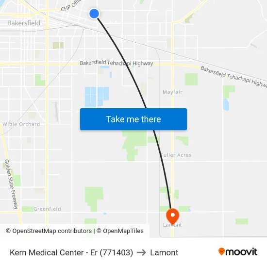 Kern Medical Center - Er (771403) to Lamont map