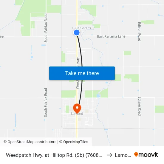 Weedpatch Hwy. at Hilltop Rd. (Sb) (760874) to Lamont map
