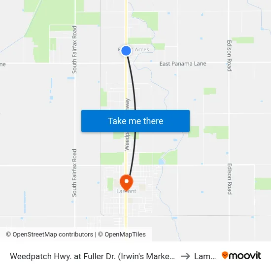 Weedpatch Hwy. at Fuller Dr./Irwin's Market (761654) to Lamont map