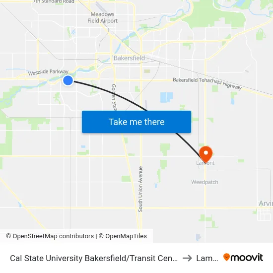 Cal State University Bakersfield/Transit Center (760751) to Lamont map