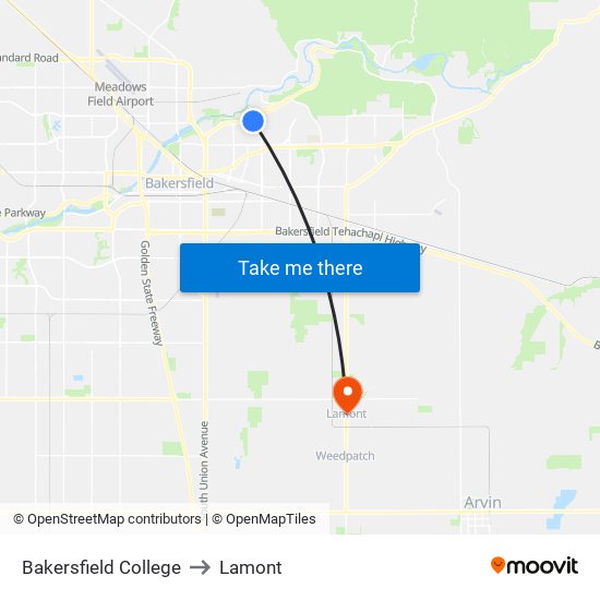 Bakersfield College to Lamont map