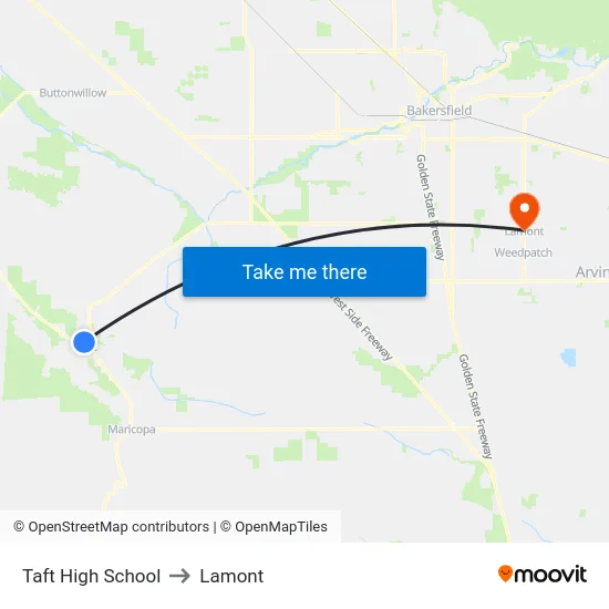 Taft High School to Lamont map
