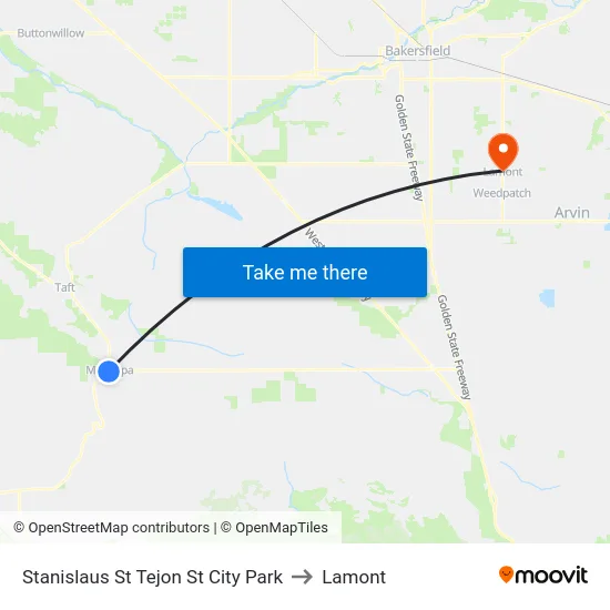 Stanislaus St Tejon St City Park to Lamont map
