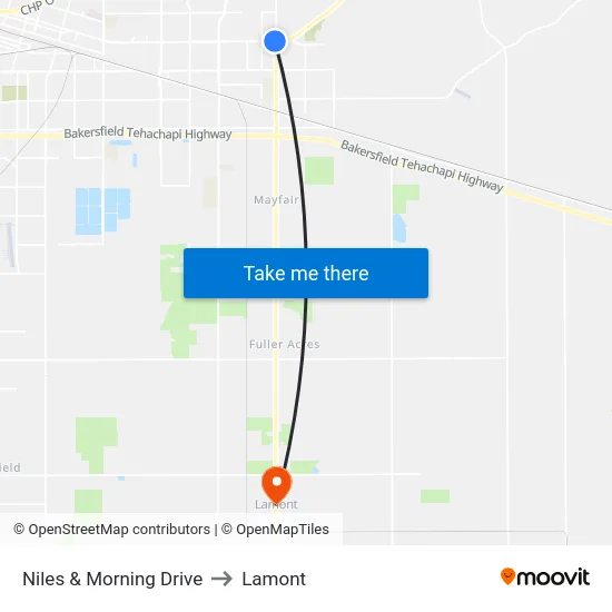 Niles & Morning Drive to Lamont map
