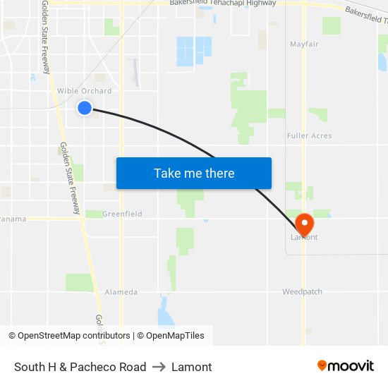 South H & Pacheco Road to Lamont map