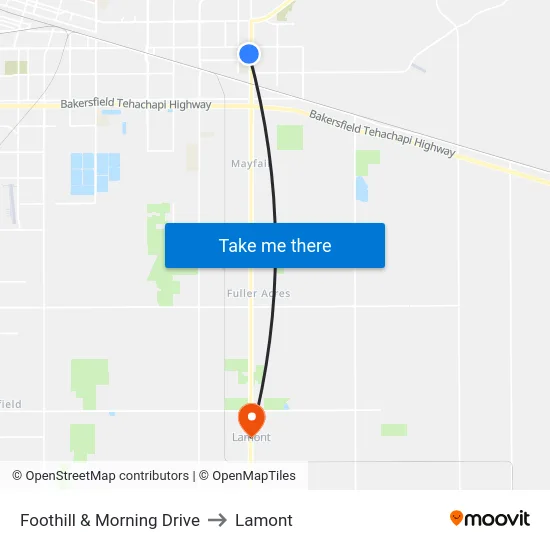 Foothill & Morning Drive to Lamont map
