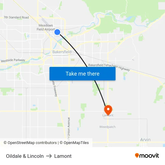 Oildale & Lincoln to Lamont map