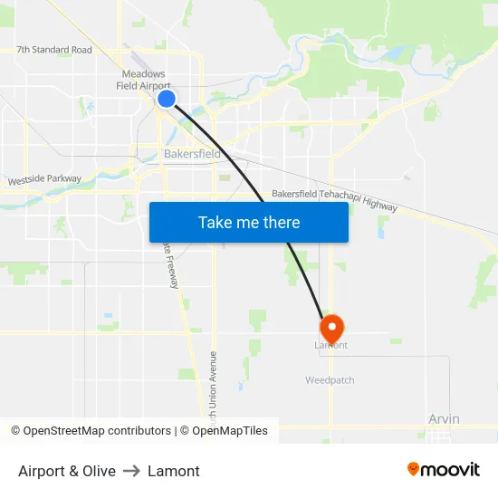 Airport & Olive to Lamont map