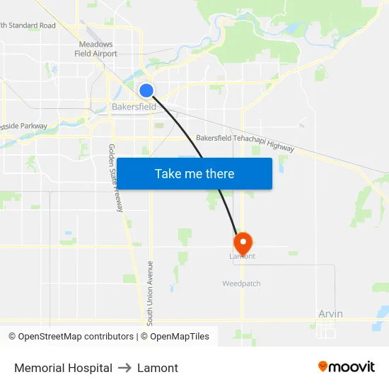 Memorial Hospital to Lamont map