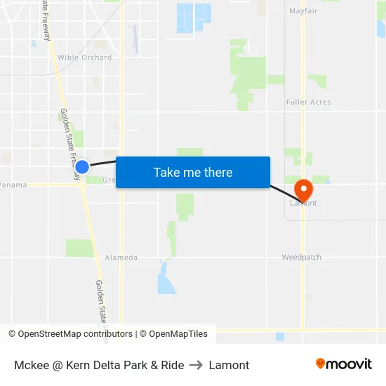 Mckee @ Kern Delta Park & Ride to Lamont map