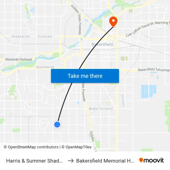 Harris & Summer Shade Drive to Bakersfield Memorial Hospital map