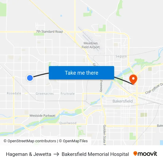 Hageman & Jewetta to Bakersfield Memorial Hospital map