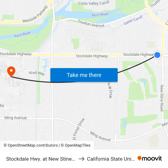 Stockdale Hwy. at New Stine Rd. (Mcdonalds) (760851) to California State University, Bakersfield map
