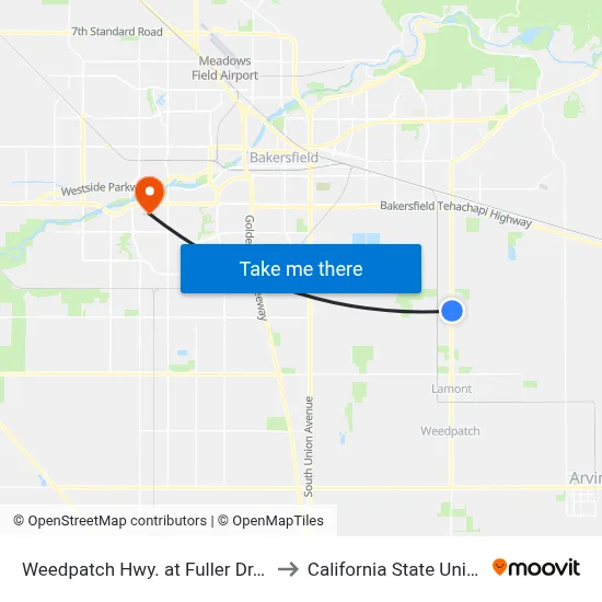 Weedpatch Hwy. at Fuller Dr./Irwin's Market (761654) to California State University, Bakersfield map