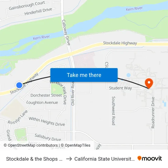 Stockdale & the Shops at River Walk to California State University, Bakersfield map