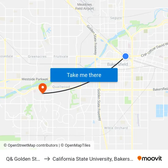 Q& Golden State to California State University, Bakersfield map