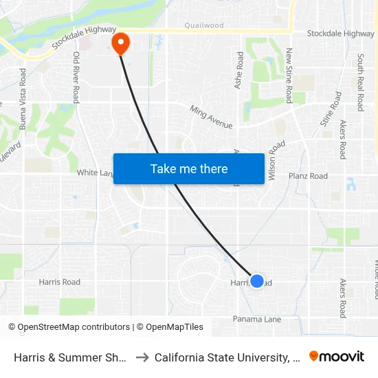 Harris & Summer Shade Drive to California State University, Bakersfield map