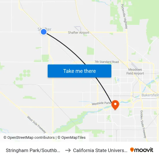 Stringham Park/Southbound (4160862) to California State University, Bakersfield map