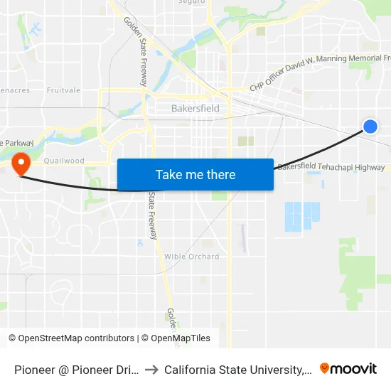 Pioneer @ Pioneer Drive School to California State University, Bakersfield map