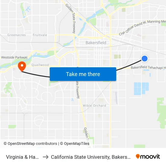 Virginia & Hazel to California State University, Bakersfield map