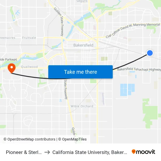 Pioneer & Sterling to California State University, Bakersfield map