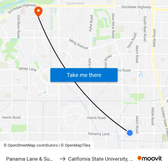 Panama Lane & Summerfield to California State University, Bakersfield map