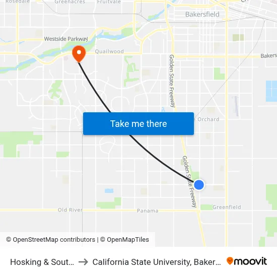 Hosking & South H to California State University, Bakersfield map