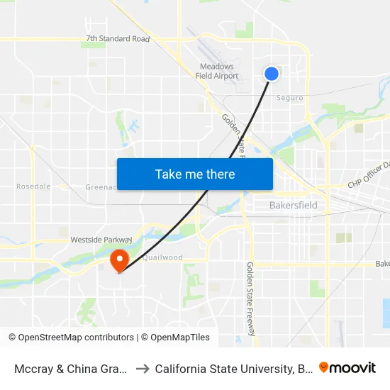 Mccray & China Grade Loop to California State University, Bakersfield map