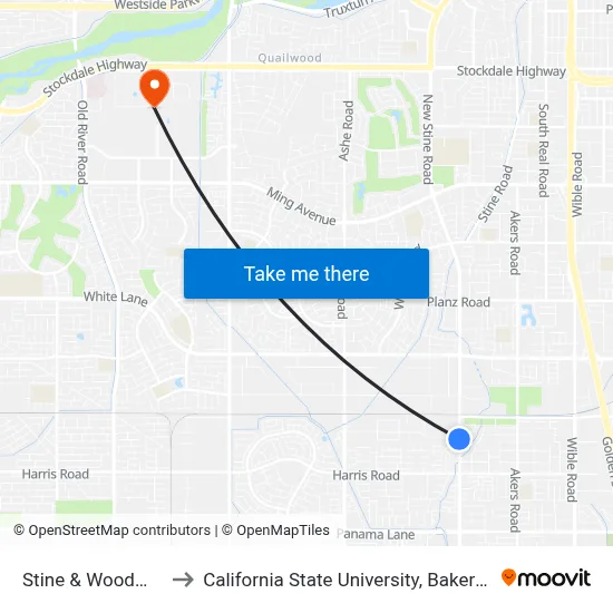 Stine & Woodmere to California State University, Bakersfield map