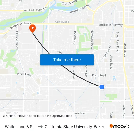 White Lane & Stine to California State University, Bakersfield map