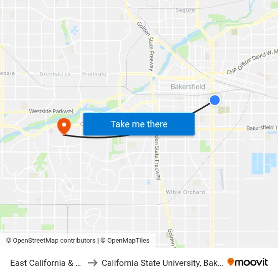 East California & Union to California State University, Bakersfield map