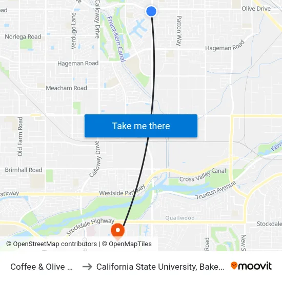 Coffee & Olive Drive to California State University, Bakersfield map