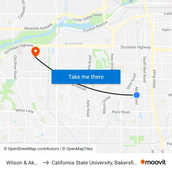 Wilson & Akers to California State University, Bakersfield map