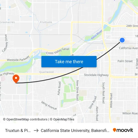 Truxtun & Pine to California State University, Bakersfield map