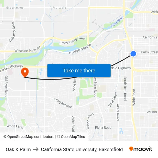 Oak & Palm to California State University, Bakersfield map