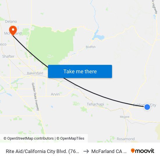 Rite Aid/California City Blvd. (760765) to McFarland CA USA map