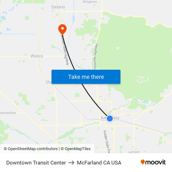 Downtown Transit Center to McFarland CA USA map