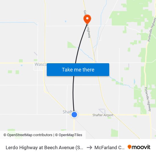 Lerdo Highway at Beech Avenue (Sb) (2618133) to McFarland CA USA map