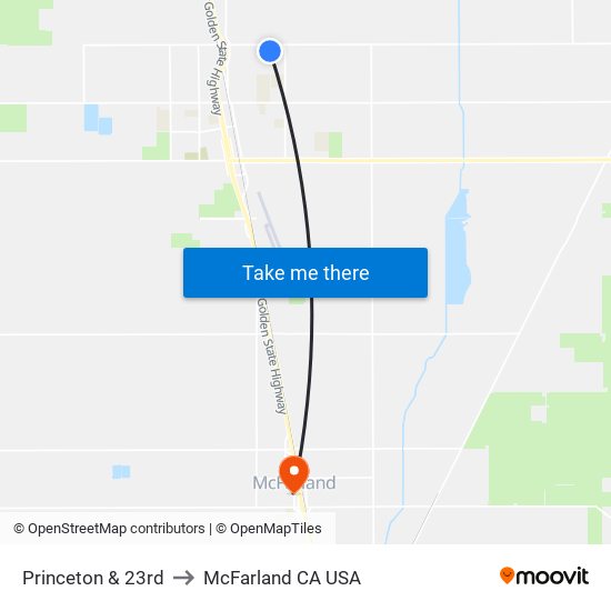 Princeton & 23rd to McFarland CA USA map