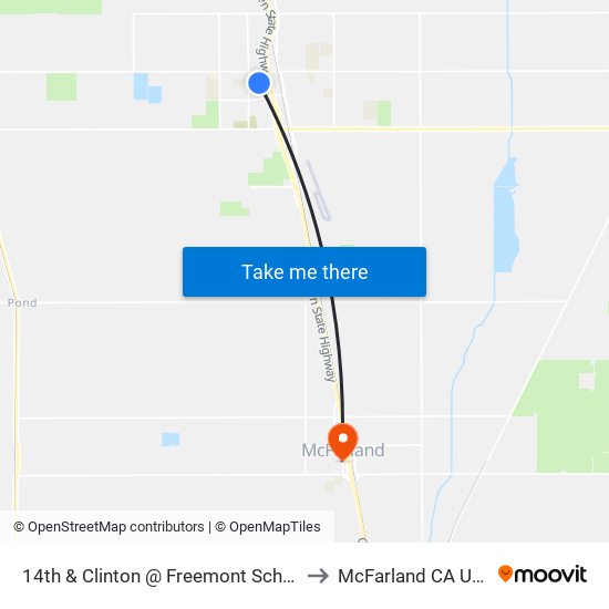 14th & Clinton @ Freemont School to McFarland CA USA map