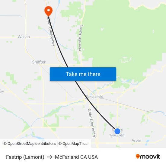 Fastrip (Lamont) to McFarland CA USA map