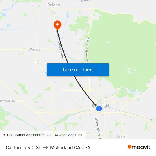 California & C St to McFarland CA USA map