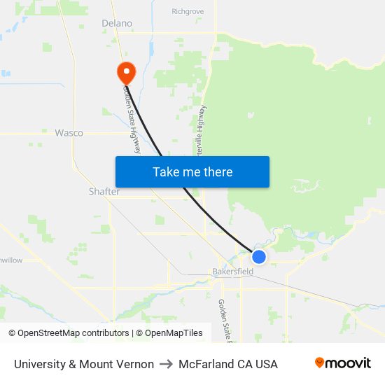 University & Mount Vernon to McFarland CA USA map