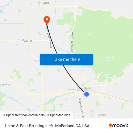 Union & East Brundage to McFarland CA USA map