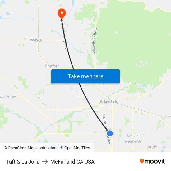 Taft & La Jolla to McFarland CA USA map