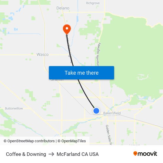 Coffee & Downing to McFarland CA USA map