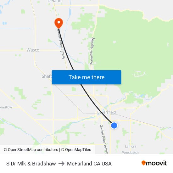 S Dr Mlk & Bradshaw to McFarland CA USA map