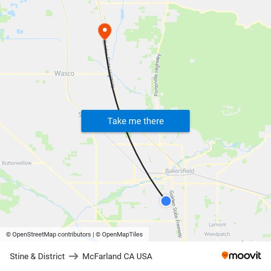 Stine & District to McFarland CA USA map