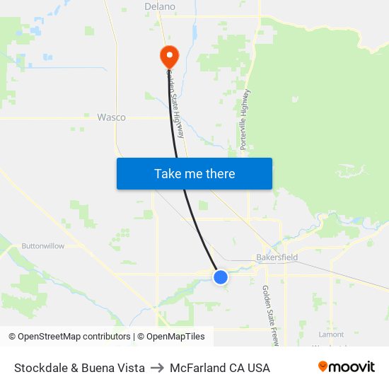 Stockdale & Buena Vista to McFarland CA USA map